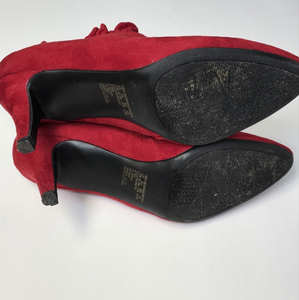 Red Ruffled Top Ankle Boots - Picture 3 of 5